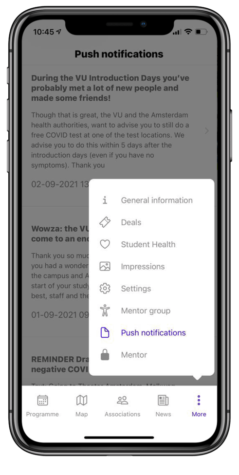 Pushberichten — VU app notificatiecentrum